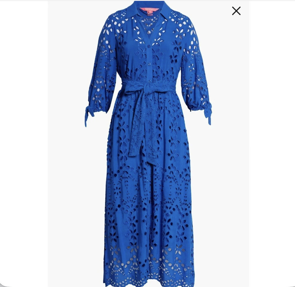 NWOT Lilly Pulitzer Amrita Eyelet Bright Blue Midi Dress Size 16